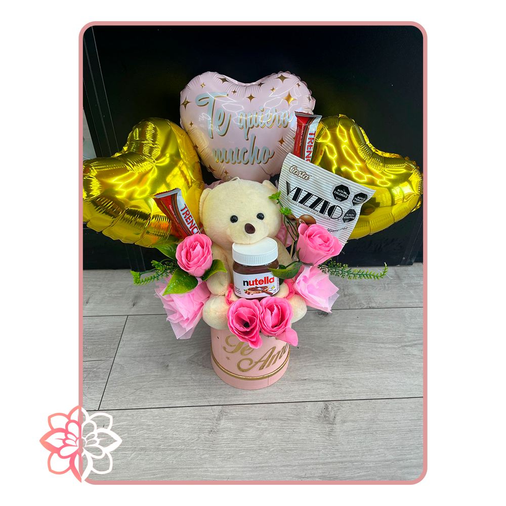 Caja Dulce “Te Quiero Mucho” con Peluche, Nutella, Chocolates y Globos