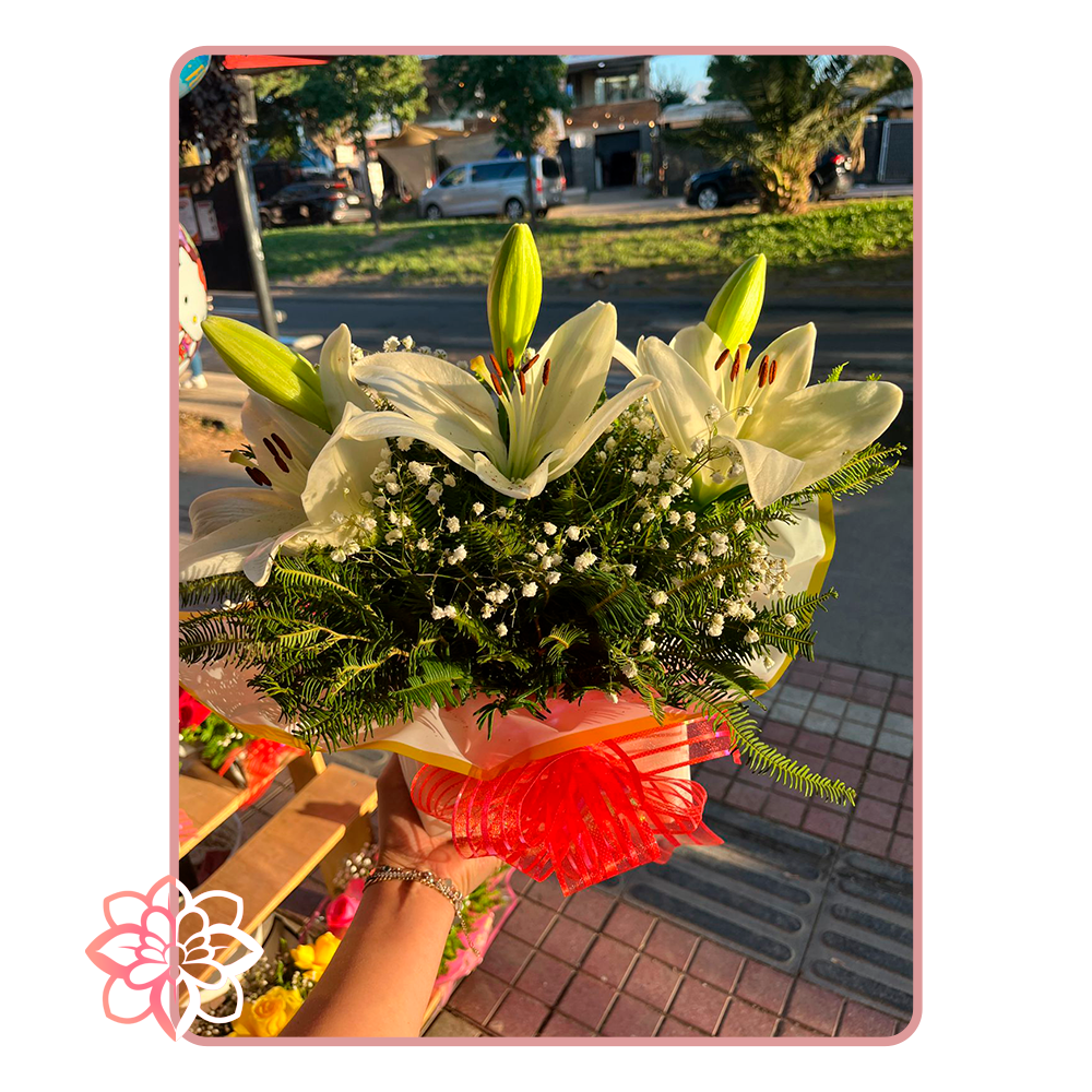 Arreglo Floral con Lilium Blanco y Gypsophila