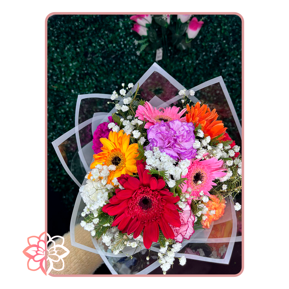 Hermoso Ramo de Gerberas Colorido con Gypsophila Natural