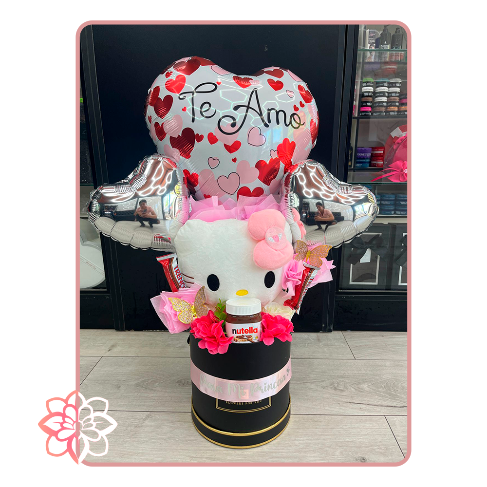 Caja Romántica “Te Amo” con Peluche, Nutella, Flores y Globos