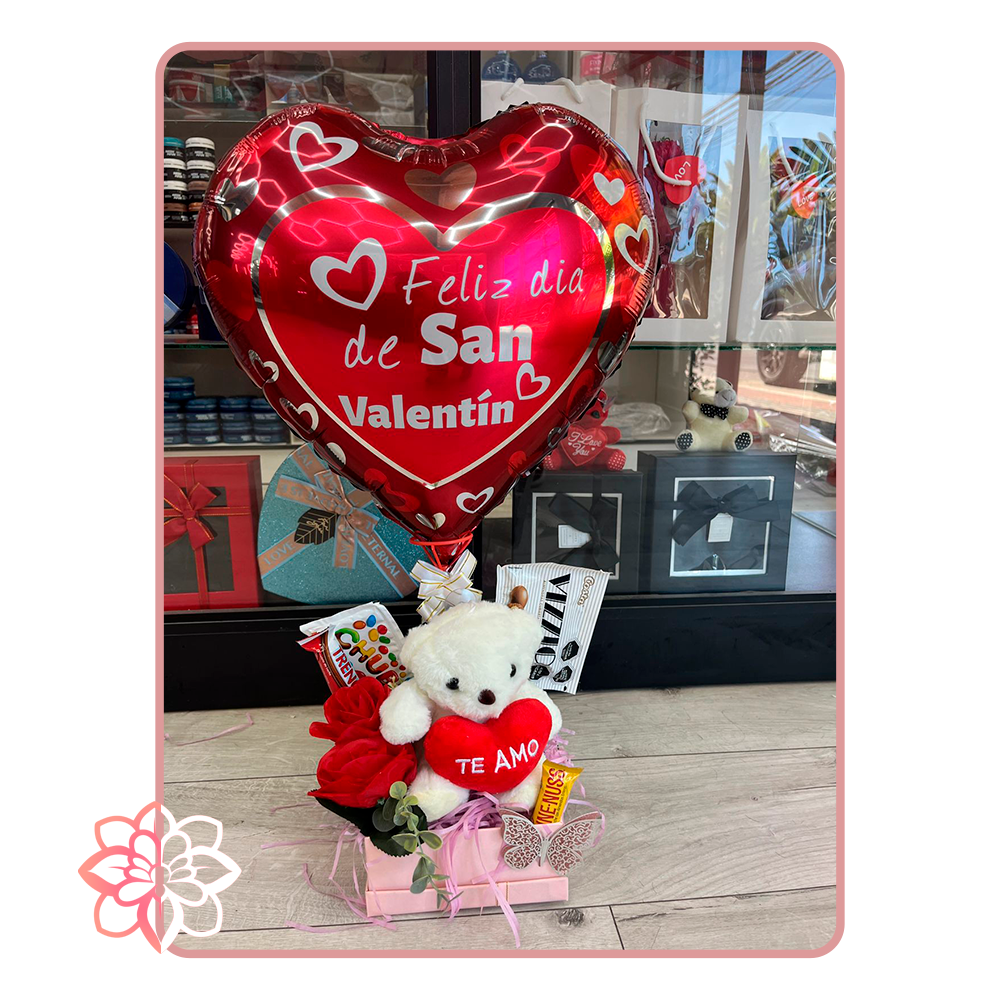 Caja Dulce “Feliz Día de San Valentín” con Peluche, Chocolates y Globo