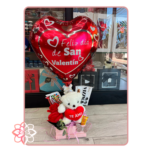 Caja Dulce “Feliz Día de San Valentín” con Peluche, Chocolates y Globo