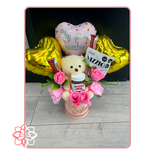 Caja Dulce “Te Quiero Mucho” con Peluche, Nutella, Chocolates y Globos