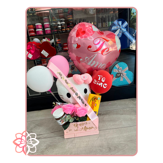 Caja Romántica “Te Amo” con Peluche, Globos, Chocolates y Rosas
