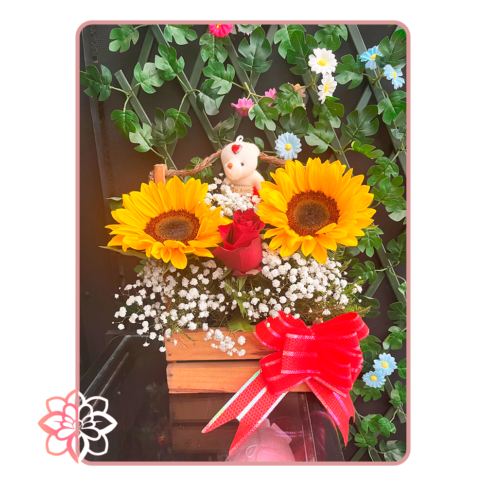 Arreglo “Amor Radiante” – Girasoles & Rosas Rojas