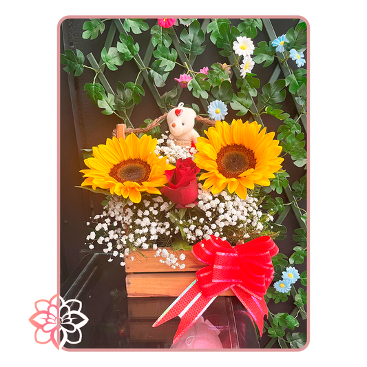 Arreglo “Amor Radiante” – Girasoles & Rosas Rojas