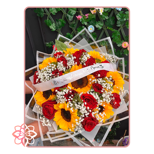 Ramo con 8 Girasoles y 16 Rosas Rojas