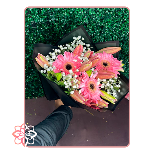 Hermoso Ramo con Lilum y Gerberas Rosadas