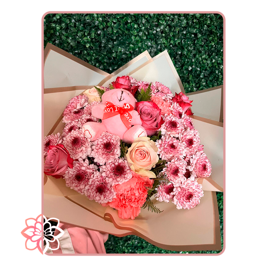 Hermoso Ramo con Osito de Peluche y Rosas