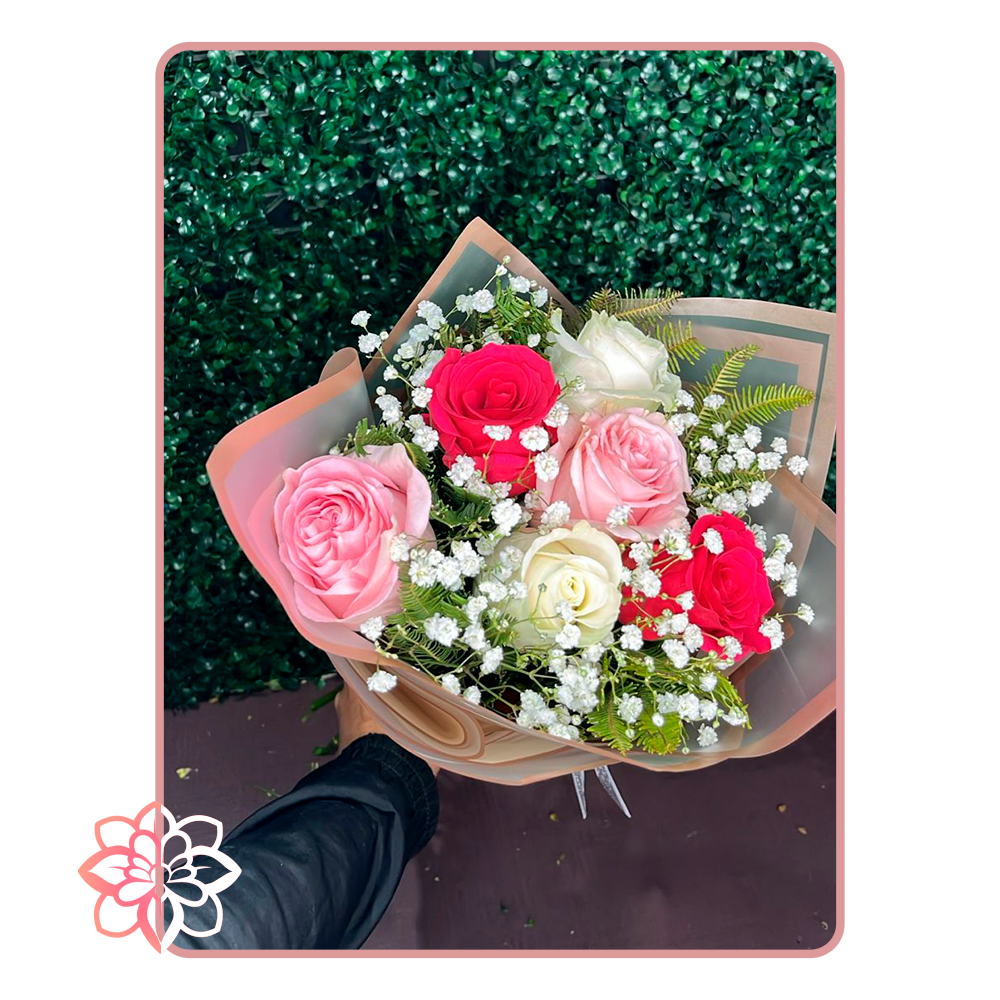 Hermoso Ramo de Rosas Rosadas y Blancas con Gypsophila