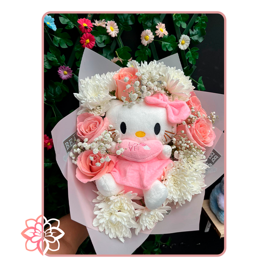 Hermoso Ramo de Hello Kitty con Rosas Rosadas