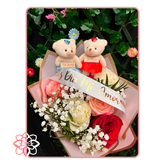 Ramo Colorido con Rosas y Ositos de Peluche